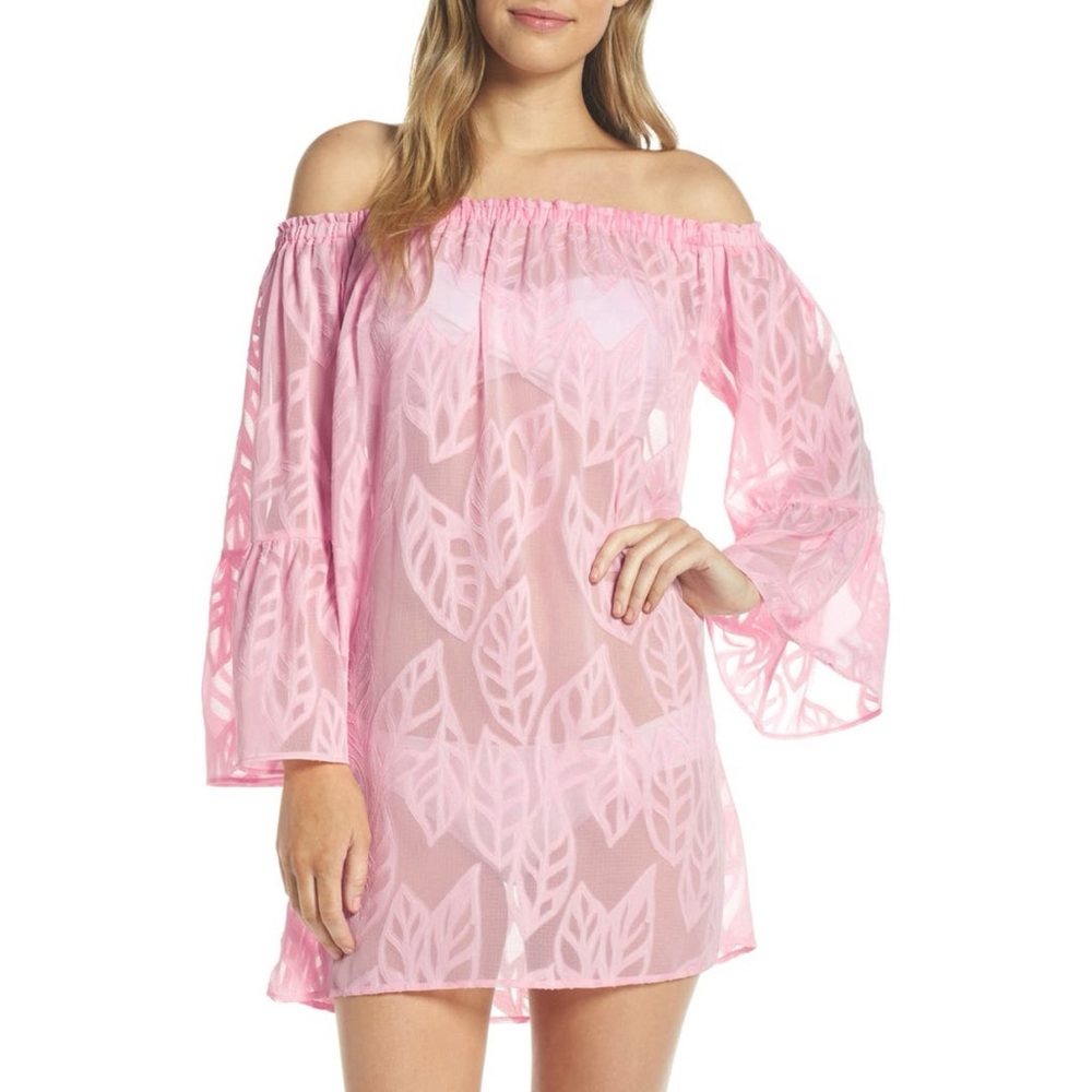 Lilly Pulitzer Nevie off-the-shoulder bell sleeve cover-up dress
